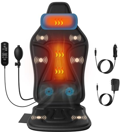 comrelax Massage Seat Cushion with Heat, Adjustable Neck Support, Breathable Lumbar Comfort, Gentle Vibration Back Massager for Office & Home Chair, Relaxation Gift