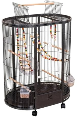 Voljär Stor Fågelbur Med Hjul For Nymfparakitconure Öppningsbar Topp Dekorativ Fågelbur(Black)
