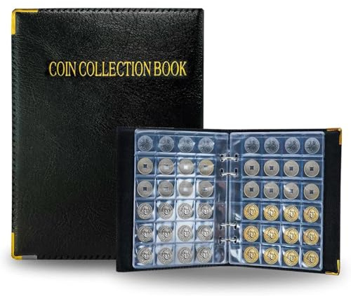 Eulihent Coin Collection Album with 20 Pages 480 Pockets Coin Albums Coins Collecting Book 3cm Coins Flip Folder Storage Book for Pounds Pence Cents Dollars Nickel (Black, Version B)