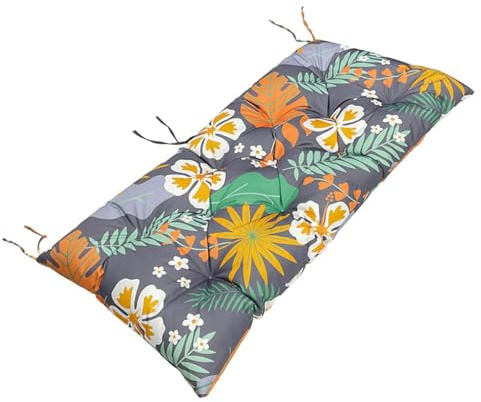Cojín impermeable para banco de jardín, 8 cm de grosor, cojín de asiento de 2/3 plazas con lazos, cojín de comedor para patio interior, patrón de flores, 150 x 50 cm, perfecto para comodidad y estilo