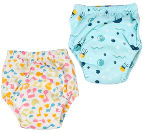 TOYANDONA Pantalones de Entrenamiento para Bebés 2 Piezas Talla L (24-36 Lb) Pañales Lavables de 6 Capas de Algodón Transpirable para Entrenamiento de Baño Infantil, Diseño Antileak