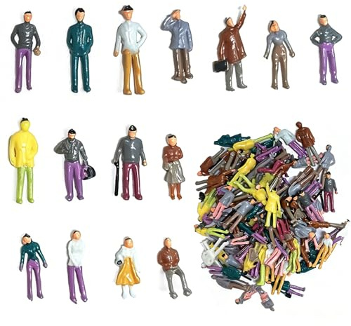 KADFEL Set de 60 figuras humanas en miniatura para modelismo, escala 1:75, personajes para maquetas de ferrocarril y dioramas, altura 25 mm, de colores.