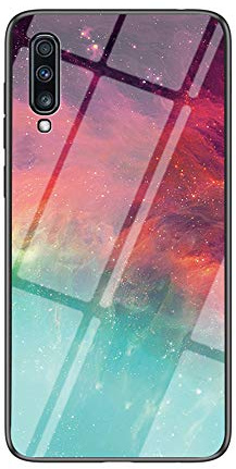 Handyhülle für Samsung Galaxy A70 Transparent Farbe Sternenhimmel Muster Schutzhülle Gehärtete Glas Rückseite mit TPU-Kanten Stoßfeste Hülle für Samsung Galaxy A70-CSXK