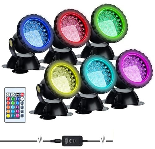 Lychee LED Lighting Luci Piscina con Telecomando Sommergibili,Sommergibile luce del laghetto Impermeabile RGB Multicolore Luci di Umore Notte Luci Subacquee per Fish Tank Laghetto (6 Pezzi)