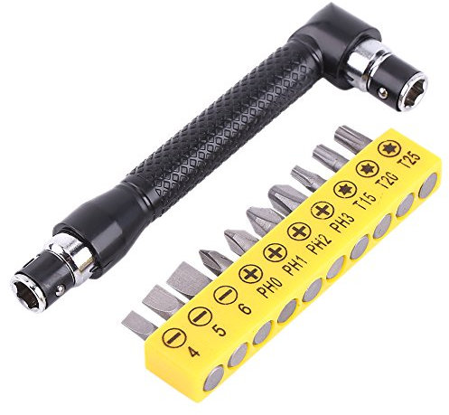 Joyzan Llave Hexagonal en Forma L, Destornilladores Extensión Doble Cabeza 1/4 Pulgada Ángulo Recto de 90 Grados Adaptador con 10 Puntas Destornillador para Hogar Garaje Coche Reparación Manual Broca