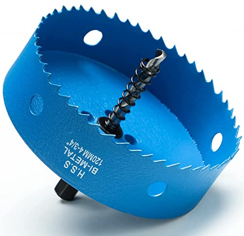 Hålsåg 120 mm, hålsåg M42 HSS bimetallborr, hålskärare med sexkantigt skaft och centreringsmetallborr för metall, järn, aluminium, trä, gips, plast, fiberskivor, blå