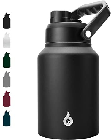 BJPKPK 64 oz Insulated Water Bottle, Dishwasher Safe Half Gallon Water Bottle with Ergonomic Handle, BPA Free Leak Proof Water Jug for Sports, Metal Jug with Anti-slip Bottom, Black