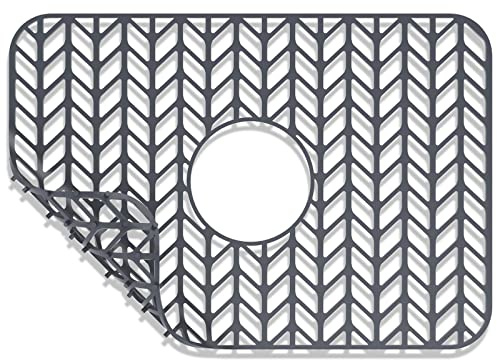 AWOKE Tapis de protection d'évier de cuisine pliable antidérapant pour fond d'évier en porcelaine avec drain central 46 x 31 cm (gris)