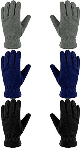 Geyoga 3 Paires Gants en Molleton à Doigts Complets Enfant Mitaines Chauds Hiver (Bleu, Gris, Noir, L (10-15 ans))