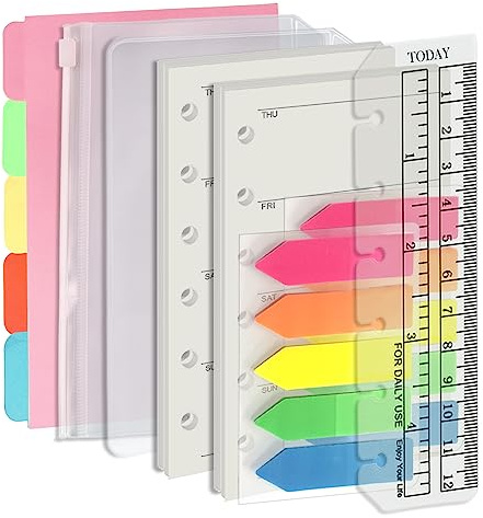 Harphia A7 6 Hole Binder Refill Value Set, 90 Sheets Weekly Plan Loose Leaf Paper with Sticker and Divider, Week Planner Inserts for A7 Binder