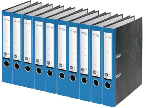 VON Leitz Ordner A4, 10er Pack, 100 % Recyclingpapier, 50 mm Rückenbreite, Für 350 Blatt, Blauer Engel & FSC-zertifiziert, Für Schule, Studium & Zuhause, Blau, 10540035