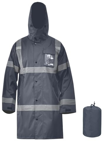 AYKRM Bleiben Sie sicher und trocken im Regen mit unserer hochsichtbaren, wasserdichten Jacke – gut sichtbarer und warmer Regenmantel für Damen und Herren, navy, XXL
