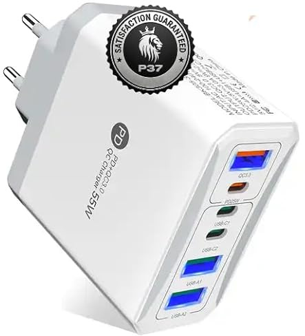Flera USB-laddare med 6 portar 55 W - snabbladdning USB C QC 3.0 Quick Charger - kompatibel med alla mobiltelefoner inklusive Samsung, Xiaomi
