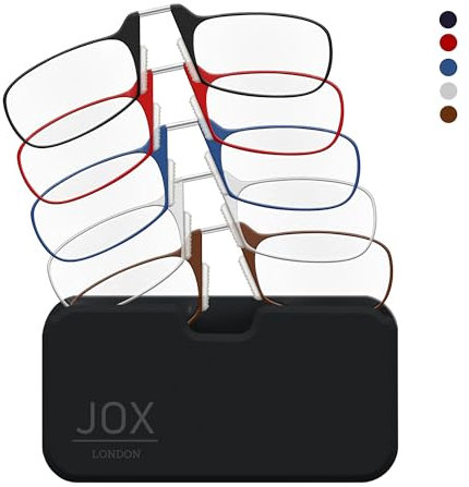 JOX Nose Reading Glasses with Compact Case - Slim Nose Reading Glasses to stick on the mobile phone - Flex-Fit Technology - Unmatched Clarity and Comfort for Your Reading Needs (Brown, 1, Dioptres)
