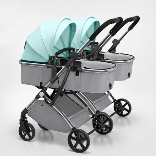 Rieort Faltbarer Tandem-Kinderwagen, Aluminiumlegierung, Zwillings-Kinderwagen, geländegängiger, teilbarer Trolley-Kinderwagen, großer Raum-Doppel-Kinderwagen