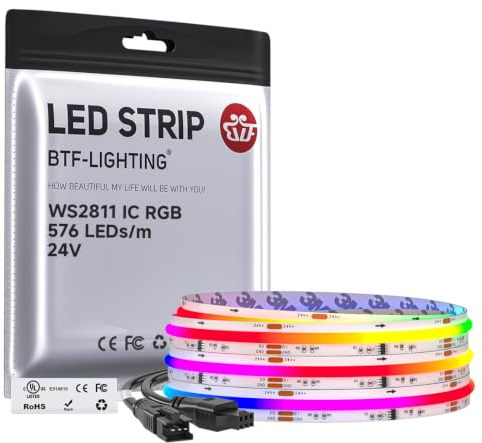 BTF-belysning FCOB RGB WS2811 IC adresserbar LED-remsa lampa 3M 576LEDs/M 16W/M DC24V vit PCB flexibel jaga färg hög densitet LED-rep IP30 inte vattentät (utan kontroll och strömförsörjning)
