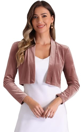 Allegra K Bolero de Terciopelo para Mujer de Manga Larga Chaqueta Bolero Corto Rosa Empolvado M