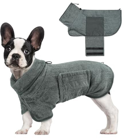 Woiil 100% Baumwolle Hundebademantel, Ultra Saugfähiger Bademantel Hund, Mit Klettverschluss Und Verstellbarem Gummizug, Maschinenwaschbar, Geeignet Für Große, Mittlere Und Kleine Hunde, Grau (M)