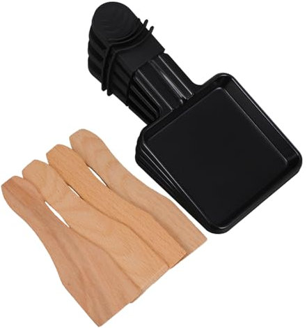 HOLIDYOYO Mini Cheese Melting Tray and Square Barbecue Plate Set 4 Non-Stick Raclette Pans and Wooden Spatulas, Household Electric Grilling Accessory for Indoor Kitchen and Party Use