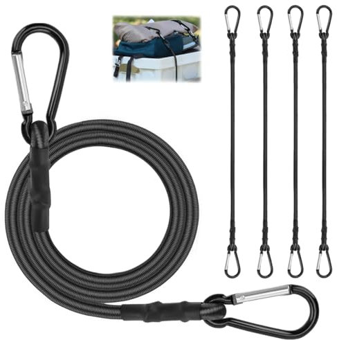 4 Pezzi Elastici Portapacchi Bicicletta 120 cm con Ganci, Corde Elastiche per Camper,Cinghie in Gomma All'apertoper Fissaggio Bagagli, Campeggio, Bicicletta, Teloni, Moto, Tende da Sole, Universale