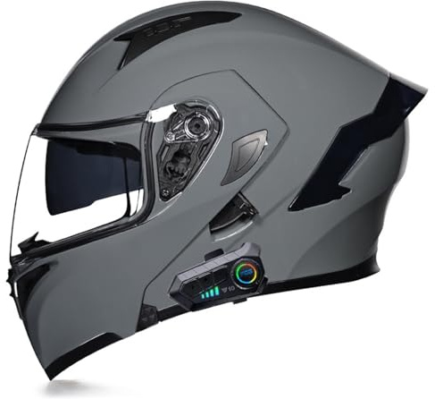 Modularer Motorradhelm Klapphelm mit Bluetooth Integrierter Roller Helm DOTECE-Zertifizierung KlappIntegralhelme mit Doppelvisier für Damen und Herren Bluetooth Motorrad Helm 17,M=57~58CM