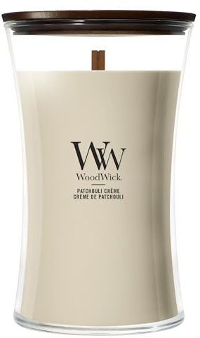 WoodWick | Candela grande | Patchouli Crème | Ottimo regalo per donne