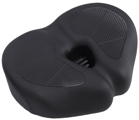 Generic Cykelsadel, Förstorad och Förtjockad, Hopfällbar Bred Cykelsits i PU-läder, Stötdämpning, för Cykling (Svart)