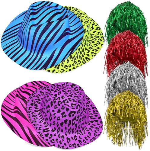 Toyvian Ensemble de Déguisement 4 Pièces 4 Perruques à Paillettes Multicolores et 4 Chapeaux de Fête Lumineux à Imprimé Animal en Plastique Léger Accessoires Fluo pour Couleur Aléatoire