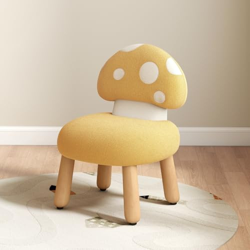 DAYALANE Petite Chaise Enfant, Dossier en Champignon&Mignon, Jaune | Tabourets pour Enfant Pieds en Bois Fauteuils Enfants en Chenille, pour Chambre d'enfant Salle de Jeux