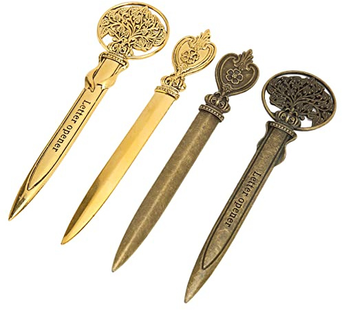 Blaihild Confezione da 4 Taglierini per Buste, Coltello in Metallo Dal Design Ergonomico Facile Apertura delle Lettere, Apribuste Vintage per Uso Domestico e in Ufficio