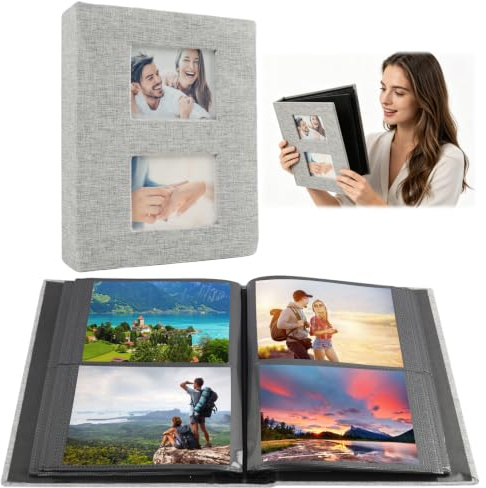 1 stycke fotoalbum, infogbart album, fickalbum, 10 x 15-format med 200 fickor, grå färgfinish, designad för att lagra souvenirer för bröllop, familj och speciella ögonblick