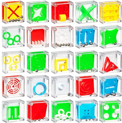 Bedwina Mini Cube Puzzle Box Set - Pack of 24 Balance IQ Party Favor Games for Kids, Teens and Adults, 1.5 Inch 3D Brain Teaser Maze Ball Toy Puzzles, Mini Ball Game for Kids in Bulk