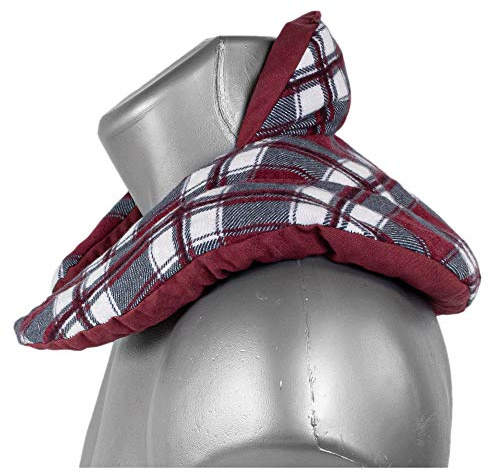 Almohada térmica cervical con cuello - franela cuadros rojos - Cojín con pepitas de uva. Cojín de nuca. Saco de calor y frio con semillas