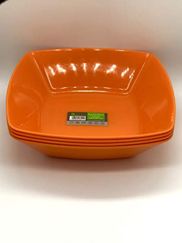 ECO Durable Large Plastic Square Bowls Set of 4 | 24cm x 24cm – Cereal Bowl for Kids | Reusable Square Bowls for Parties | BPA-Free Stackable Plastic Serving Bowls (Orange, Large 24x24cm)