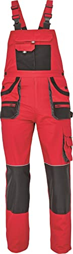 Hans - Pantalones con Peto de Trabajo de Algodón para Hombre - Slim fit - Mono de protección - Rojo EU62