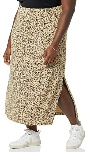 Amazon Essentials Gonna Maxi in Maglia Leggera Donna, Cammello Stampa Animalier, XS