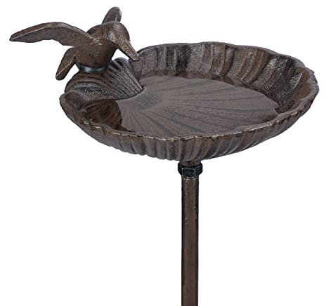 Relaxdays Abreuvoir à Oiseaux sur Pied, en Fonte, 100 cm, résistant Gel et Pluie, Style Classique et Baroque, Brun