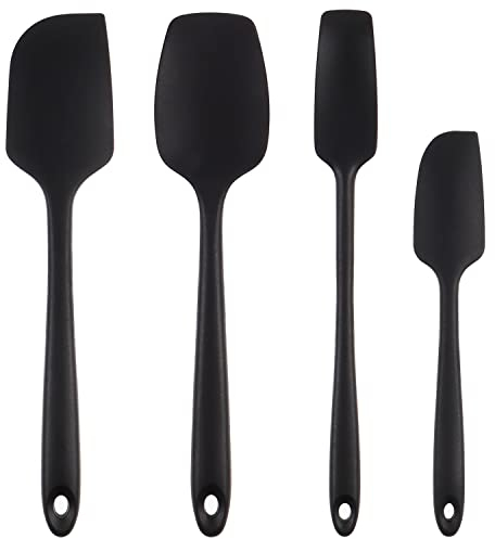 Teigschaber Silikon, 4 Stück Silikon Spatel Set für Küche Kochen Backen Mischen Rühren, Hitzebeständig bis 260°C, Schwarz