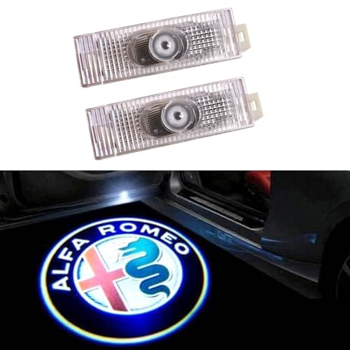 Duleutgnu 2 pezzi Illuminazione portiera auto Logo di benvenuto Definizione ombra fantasma Decorazione auto LED Porte per Luci di ingresso Lampada emblema 3D (Per Al-fa Lente in vetro)