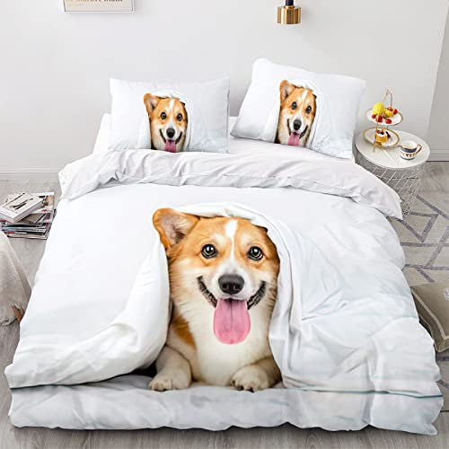 LUYAPOND Bettwäsche 140x200 Corgi Bettwäsche Set, Mikrofaser Bettbezüge, 1 Bettbezug mit Reißverschluss + 1 Kissenbezug 80x80 cm