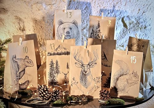 KONTARBOOR Calendario dell'Avvento personalizzabile, da riempire con gli animali della foresta., marrone