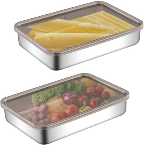 vicusse Aufschnittbox Fresh, Käsedose mit Deckel für Käsestücke und scheiben im Kühlschrank, Frischhaltedose Luftdicht, Mehrweg, Stackables, Geschirrspüler, für Fleisch, Käse（2 Pieces）