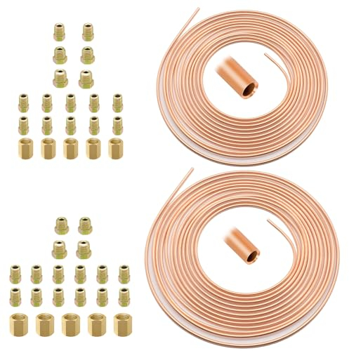 Bremsleitung, Bremsleitung Set 7,62m Ø3/16 (4.75mm) +7,62m Ø1/4 (6,35mm) Verkupferte Stahlbremsleitung mit 32 Bremsleitung Verbinder+10 Verbinder, Auto-Bremsleitungen,Auto-Universalbremssätze