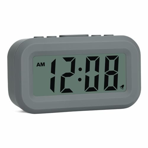 FAMICOZY Small Digital Alarm Clock,Easy to Read,Simple Operation,Constant Backlight On/Off,Crescendo Alarm,9 Min Snooze,12/24Hr,Bedside Travel Alarm Clock,AAA Battery Operated,Gray