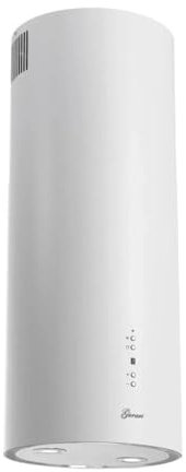 GURARI Inselhaube GCH I 385 36 WH Prime, Runde Insel Dunstabzugshaube 36 cm, Weiß, Deckenhaube, 1000m³/h, 4 Stufen,Display, LED Beleuchtung,Randabsaugung