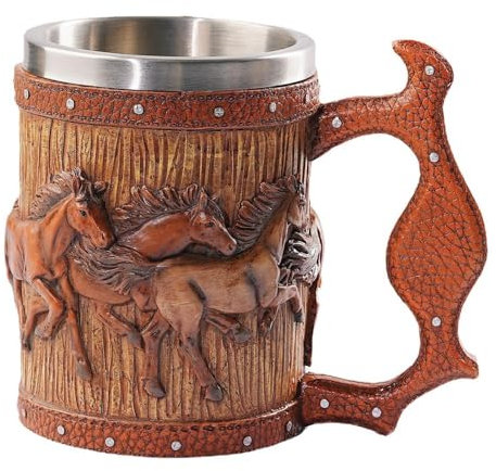 Tasse à bière faite à la main - Tasse en acier inoxydable en bois | Tonneau en bois de simulation de chope de bière de chevaux de course | Accessoires de bar vintage à double paroi | Cadeau à boire