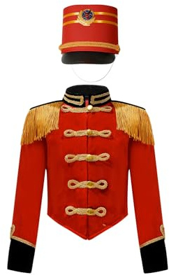 MSemis Disfraz Majorette de Banda de Marcha para Niños Uniforme Chaqueta Terciopelo de Fiesta con Borlas + Sombrero Banda de Música Disfraz de Tambor Mayor 3-14 Años C rojo 3-4 años