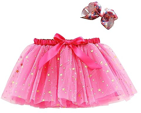Sonnena Faldas de Tutú Para Niñas de 3 Capas con Forro Con Lazo Para El Cabello, Falda de Tutú para Niños Ballet Rosa Negro Rojo Tutu Falda Tutú de Lentejuelas Estrella