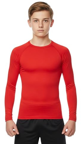 Camiseta Térmica Compresión Niños, Ropa Interior Manga Larga Suave (90% Poliéster, 10% Elastano) para Fútbol, Esquí, Running (FR/ES, Edad, 13 años, 14 años, Regular, Red)
