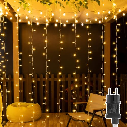 A.bigwhale 200 LED Tenda Luminosa 3 x 2 m, Tenda Luci Natale Esterno Interno, Catena Luminosa Tenda Interna 8 Modalità per Natale Decorazione Pareti Finestre Matrimoni Feste Balcone Compleanni